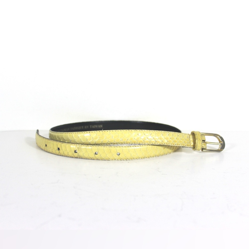Pale Yellow Genuine Snake Skin Belt Large M Vintage Made in Taiwan Lizard Reptil
